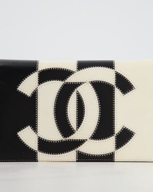 Chanel Black & White Lambskin CC Embroidered Clutch on Chain Bag with Gold Hardware