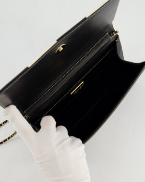 Chanel Black & White Lambskin CC Embroidered Clutch on Chain Bag with Gold Hardware