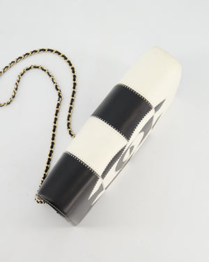 Chanel Black & White Lambskin CC Embroidered Clutch on Chain Bag with Gold Hardware