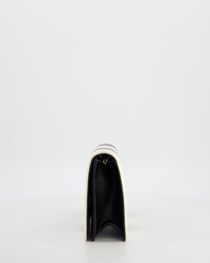 Chanel Black & White Lambskin CC Embroidered Clutch on Chain Bag with Gold Hardware