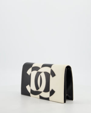 Chanel Black & White Lambskin CC Embroidered Clutch on Chain Bag with Gold Hardware