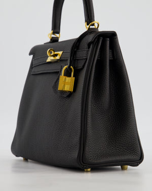 *FIRE PRICE* Hermès Kelly 25 Retourne Bag in Noir Togo Leather with Gold Hardware