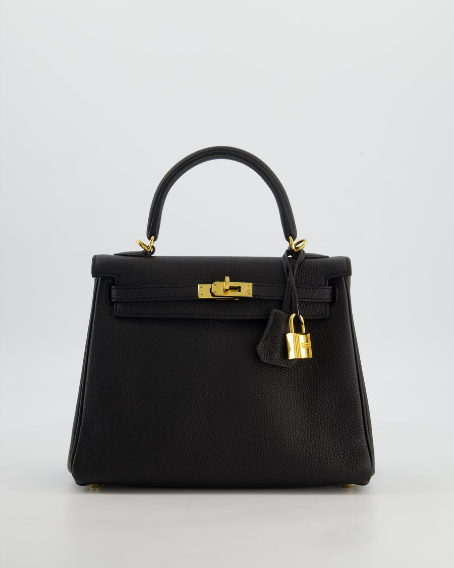 *FIRE PRICE* Hermès Kelly 25 Retourne Bag in Noir Togo Leather with Gold Hardware