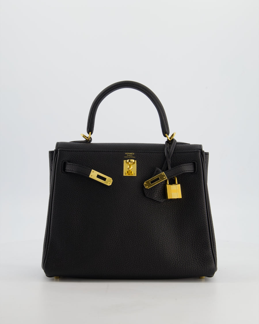 *FIRE PRICE* Hermès Kelly 25 Retourne Bag in Noir Togo Leather with Gold Hardware