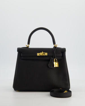 *FIRE PRICE* Hermès Kelly 25 Retourne Bag in Noir Togo Leather with Gold Hardware