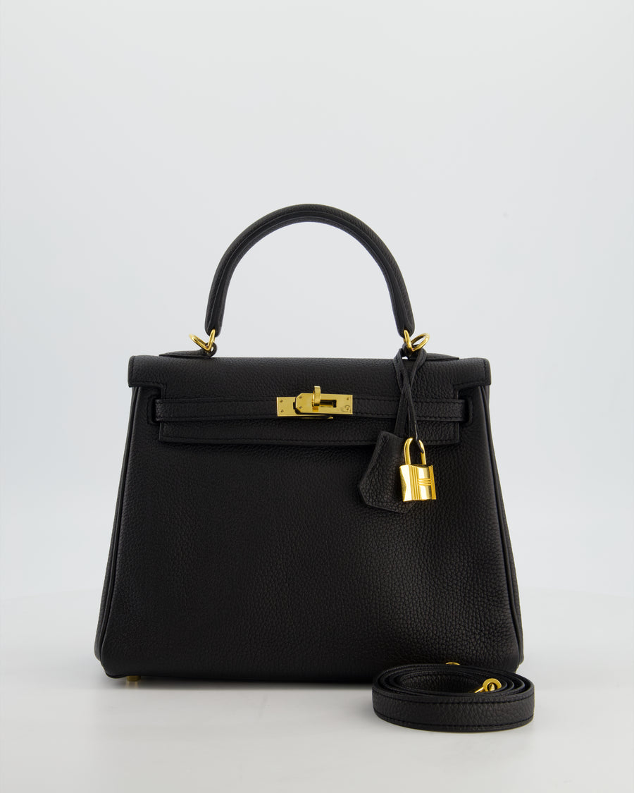 *FIRE PRICE* Hermès Kelly 25 Retourne Bag in Noir Togo Leather with Gold Hardware