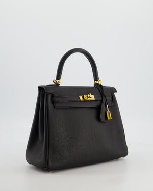 *FIRE PRICE* Hermès Kelly 25 Retourne Bag in Noir Togo Leather with Gold Hardware