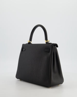*FIRE PRICE* Hermès Kelly 25 Retourne Bag in Noir Togo Leather with Gold Hardware