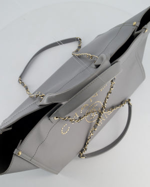 Chanel Grey Caviar Leather Medium Deauville Tote Bag with Champagne Gold Hardware