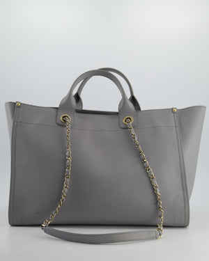 Chanel Grey Caviar Leather Medium Deauville Tote Bag with Champagne Gold Hardware