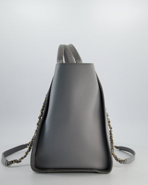 Chanel Grey Caviar Leather Medium Deauville Tote Bag with Champagne Gold Hardware