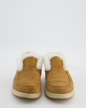 Loro Piana Camel Suede & Cream Fur Open Walk Ankle Boots Size EU 38.5