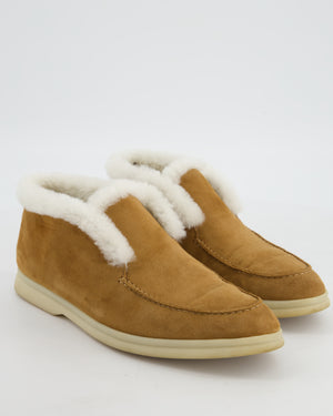 Loro Piana Camel Suede & Cream Fur Open Walk Ankle Boots Size EU 38.5