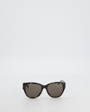 Chanel Dark Green and Brown Marble Butterfly Sunglasses with CC Logo Detail and Silver Hardware