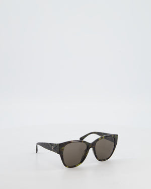 Chanel Dark Green and Brown Marble Butterfly Sunglasses with CC Logo Detail and Silver Hardware