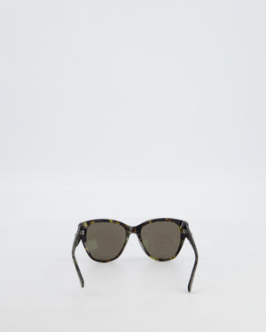 Chanel Dark Green and Brown Marble Butterfly Sunglasses with CC Logo Detail and Silver Hardware