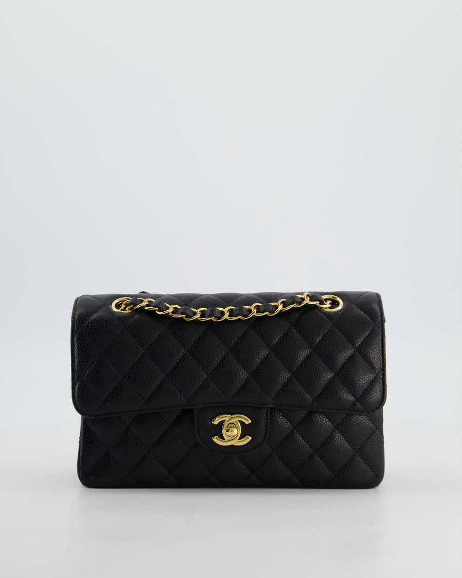Chanel Black Small Classic Double Flap Bag in Caviar Leather with Gold Hardware