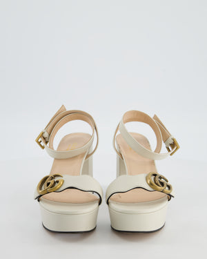 Gucci White Leather Platform Heels with GG Detail in Gold Hardware Size EU 36