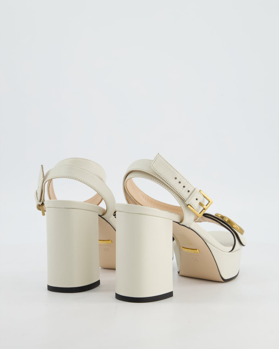 Gucci White Leather Platform Heels with GG Detail in Gold Hardware Size EU 36