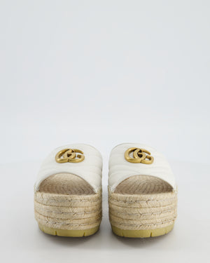 Gucci White Leather & Raffia Platform Marmont Sandals with GG Logo Size EU 36