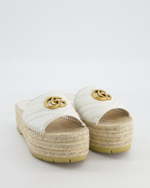 Gucci White Leather & Raffia Platform Marmont Sandals with GG Logo Size EU 36