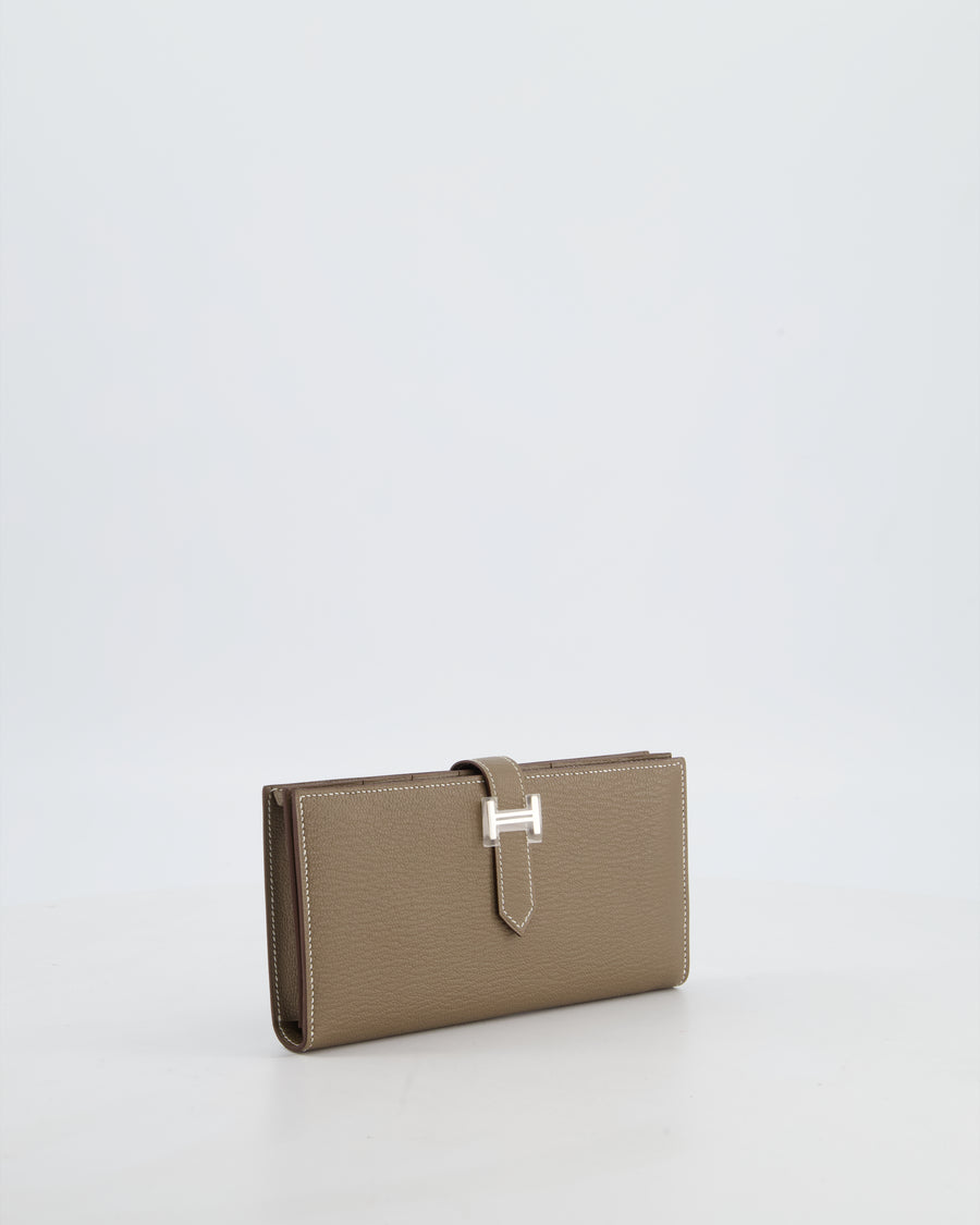 Hermès Bearn Wallet in Etoupe Chèvre Mysore Leather with Palladium Hardware