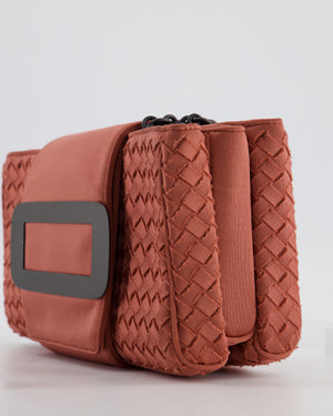 Bottega Veneta Pink Intrecciato Canvas Buckle Flap Bag with Black Hardware
