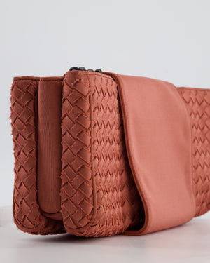 Bottega Veneta Pink Intrecciato Canvas Buckle Flap Bag with Black Hardware