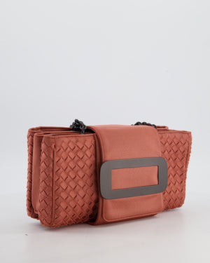 Bottega Veneta Pink Intrecciato Canvas Buckle Flap Bag with Black Hardware