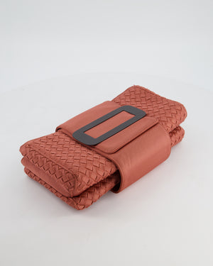 Bottega Veneta Pink Intrecciato Canvas Buckle Flap Bag with Black Hardware