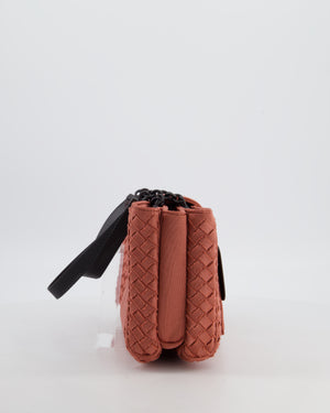 Bottega Veneta Pink Intrecciato Canvas Buckle Flap Bag with Black Hardware