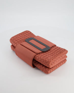 Bottega Veneta Pink Intrecciato Canvas Buckle Flap Bag with Black Hardware