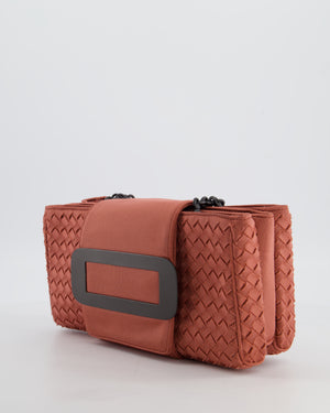 Bottega Veneta Pink Intrecciato Canvas Buckle Flap Bag with Black Hardware