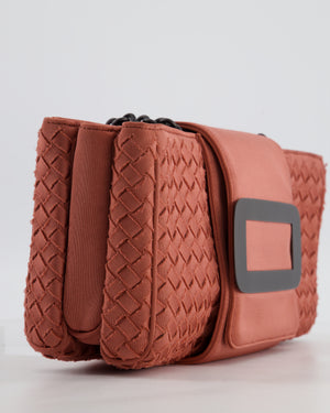 Bottega Veneta Pink Intrecciato Canvas Buckle Flap Bag with Black Hardware