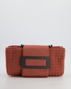 Bottega Veneta Pink Intrecciato Canvas Buckle Flap Bag with Black Hardware