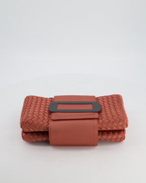 Bottega Veneta Pink Intrecciato Canvas Buckle Flap Bag with Black Hardware