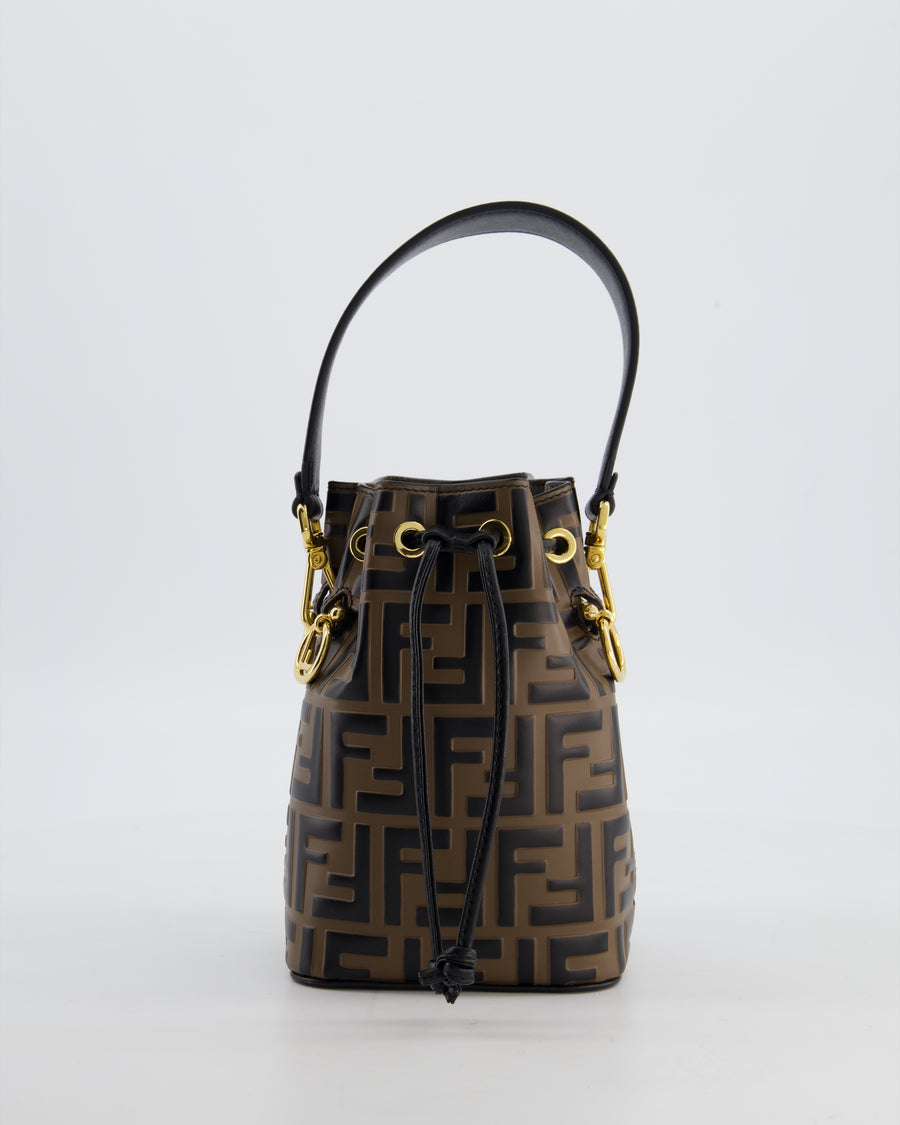 Fendi Brown Mon Tresor Logo Leather Mini Bucket Bag with Gold Hardware