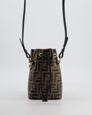 Fendi Brown Mon Tresor Logo Leather Mini Bucket Bag with Gold Hardware