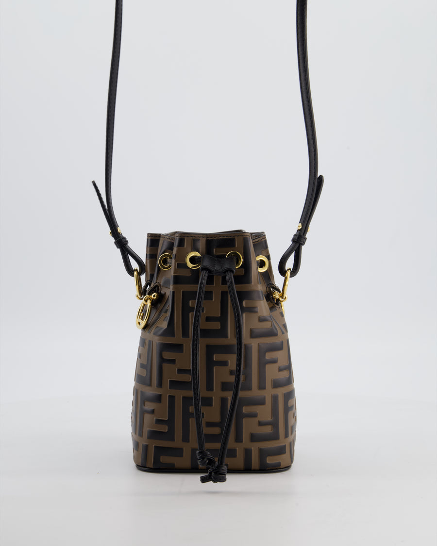 Fendi Brown Mon Tresor Logo Leather Mini Bucket Bag with Gold Hardware