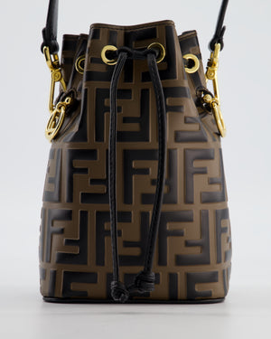 Fendi Brown Mon Tresor Logo Leather Mini Bucket Bag with Gold Hardware