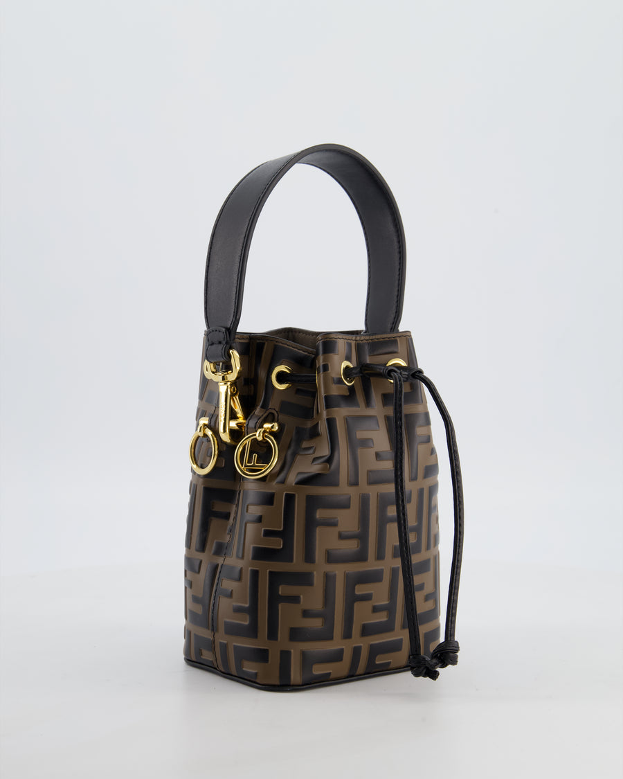 Fendi Brown Mon Tresor Logo Leather Mini Bucket Bag with Gold Hardware
