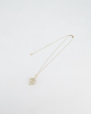 Chanel 16/P Gold CC Coco Heart Resin Pendant Chain Necklace with Pearl Details