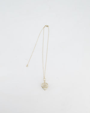 Chanel 16/P Gold CC Coco Heart Resin Pendant Chain Necklace with Pearl Details