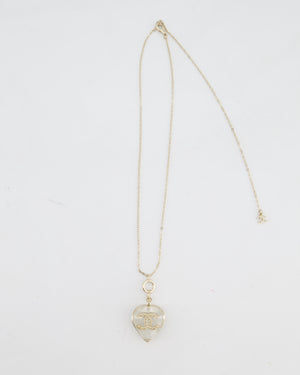 Chanel 16/P Gold CC Coco Heart Resin Pendant Chain Necklace with Pearl Details
