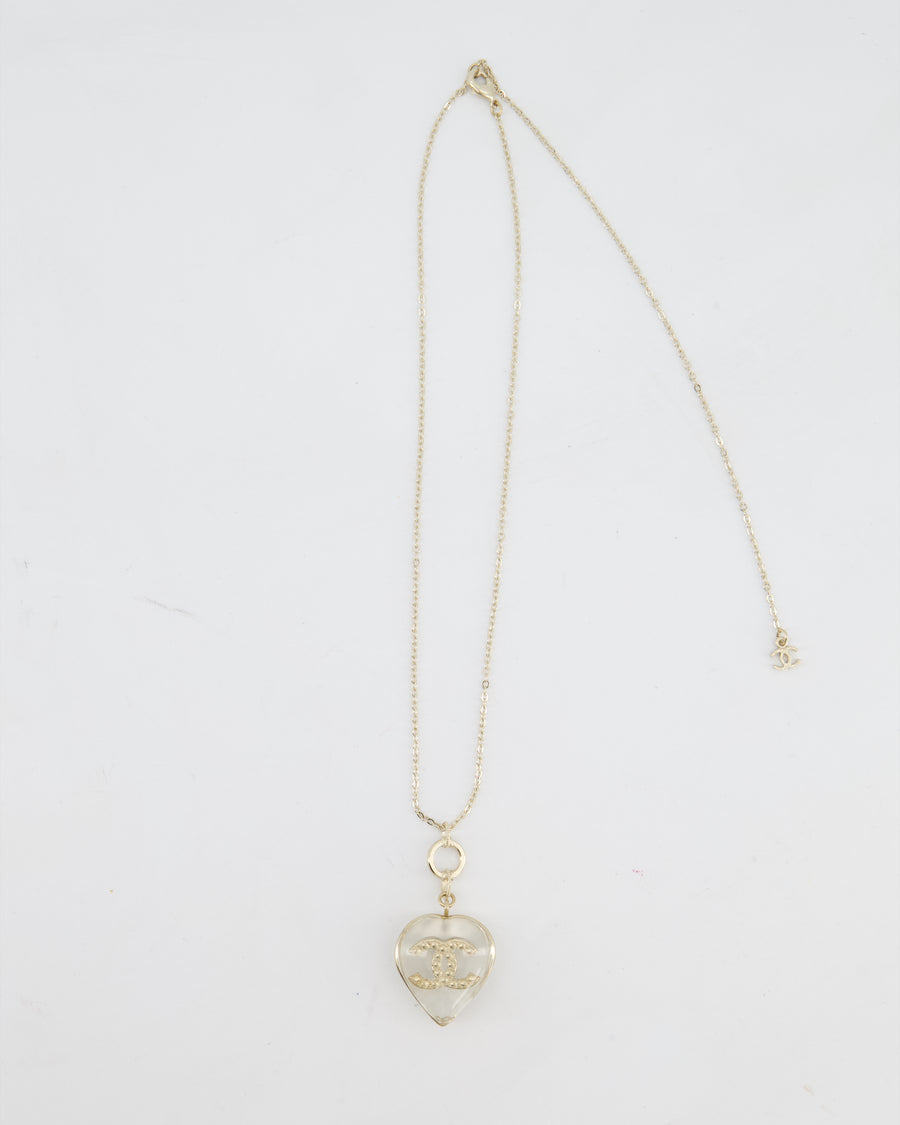 Chanel 16/P Gold CC Coco Heart Resin Pendant Chain Necklace with Pearl Details