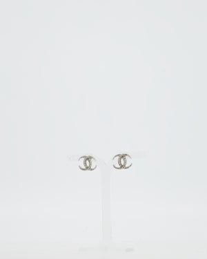 Chanel 2015 Silver CC Stud Earrings with Crystal Details