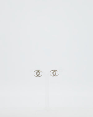 Chanel 2015 Silver CC Stud Earrings with Crystal Details