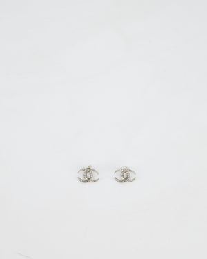 Chanel 2015 Silver CC Stud Earrings with Crystal Details