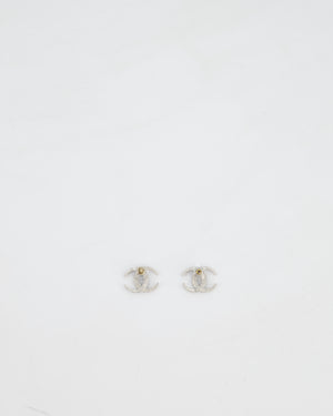 Chanel 2015 Silver CC Stud Earrings with Crystal Details