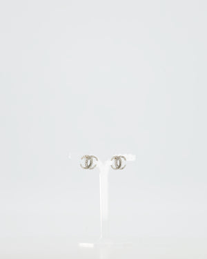 Chanel 2015 Silver CC Stud Earrings with Crystal Details